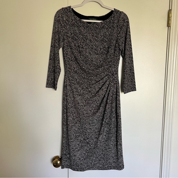 Lauren Ralph Lauren Black and White Jersey Knit 3/4 Sleeve Sheath Dress size 6 - Picture 1 of 10